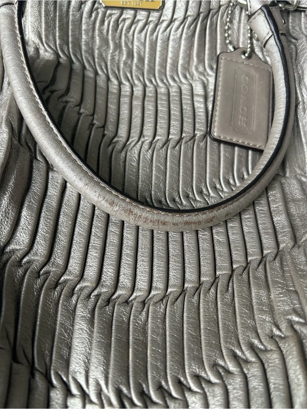 Coach Madison Metallic Silver Gathered Leather Hobo Bag and Wallet & Dust Bag